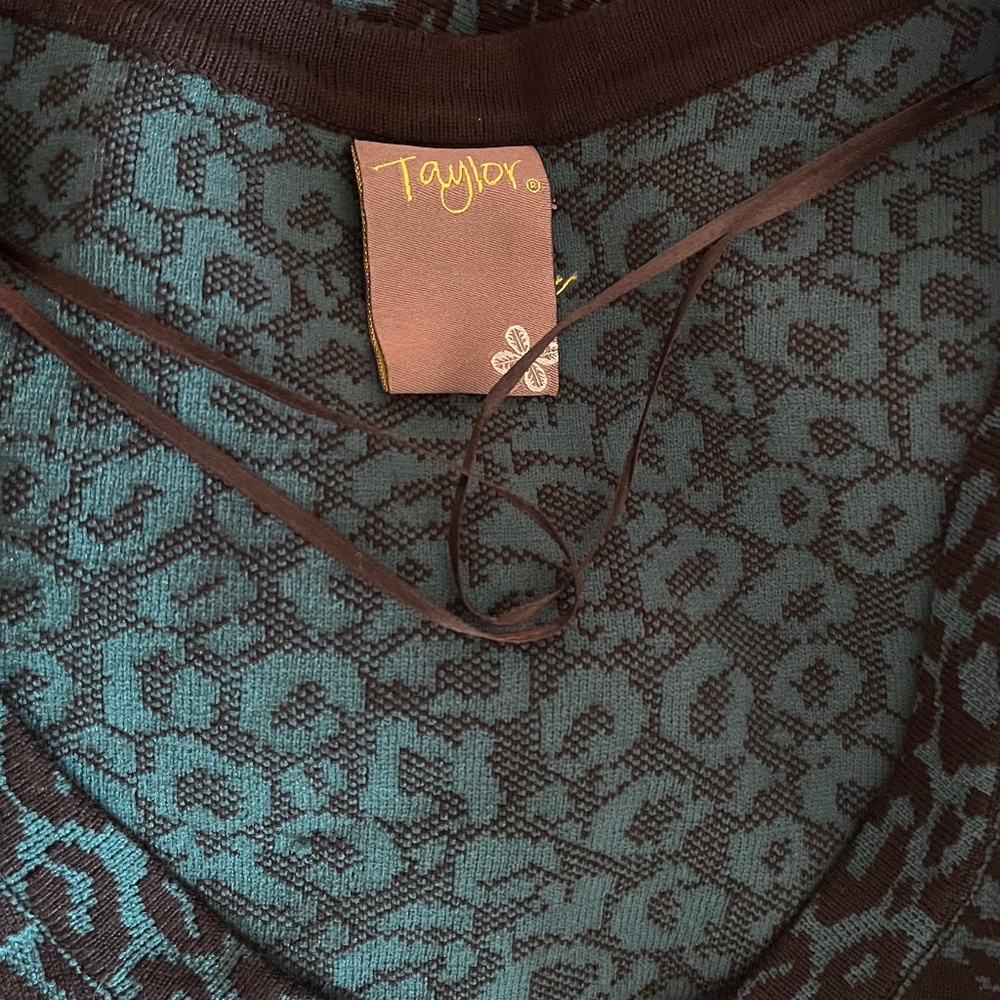 Taylor Dresses sweater knit fit n' flare dress teal and black - Picture 5 of 11